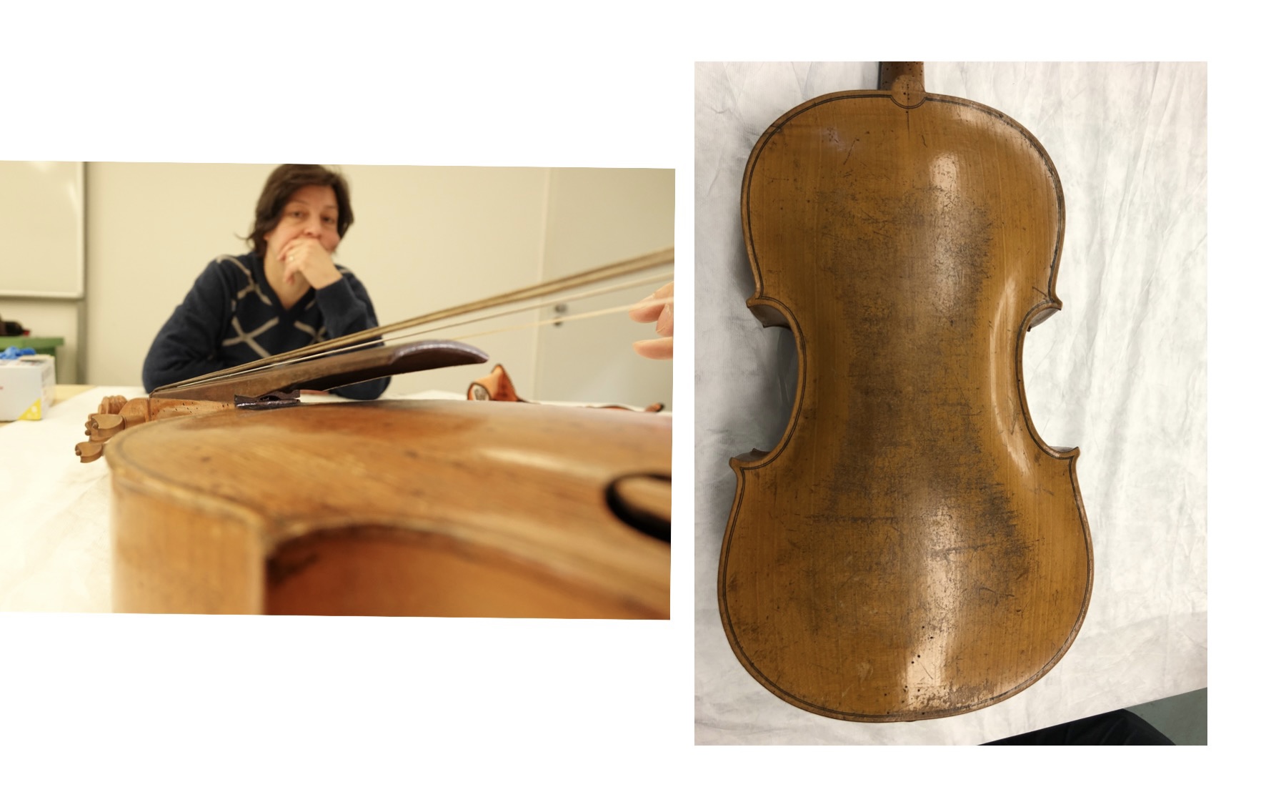 Daniela gaidano ed i graffi sul fondo del violoncello piccolo Wagner borstendorf