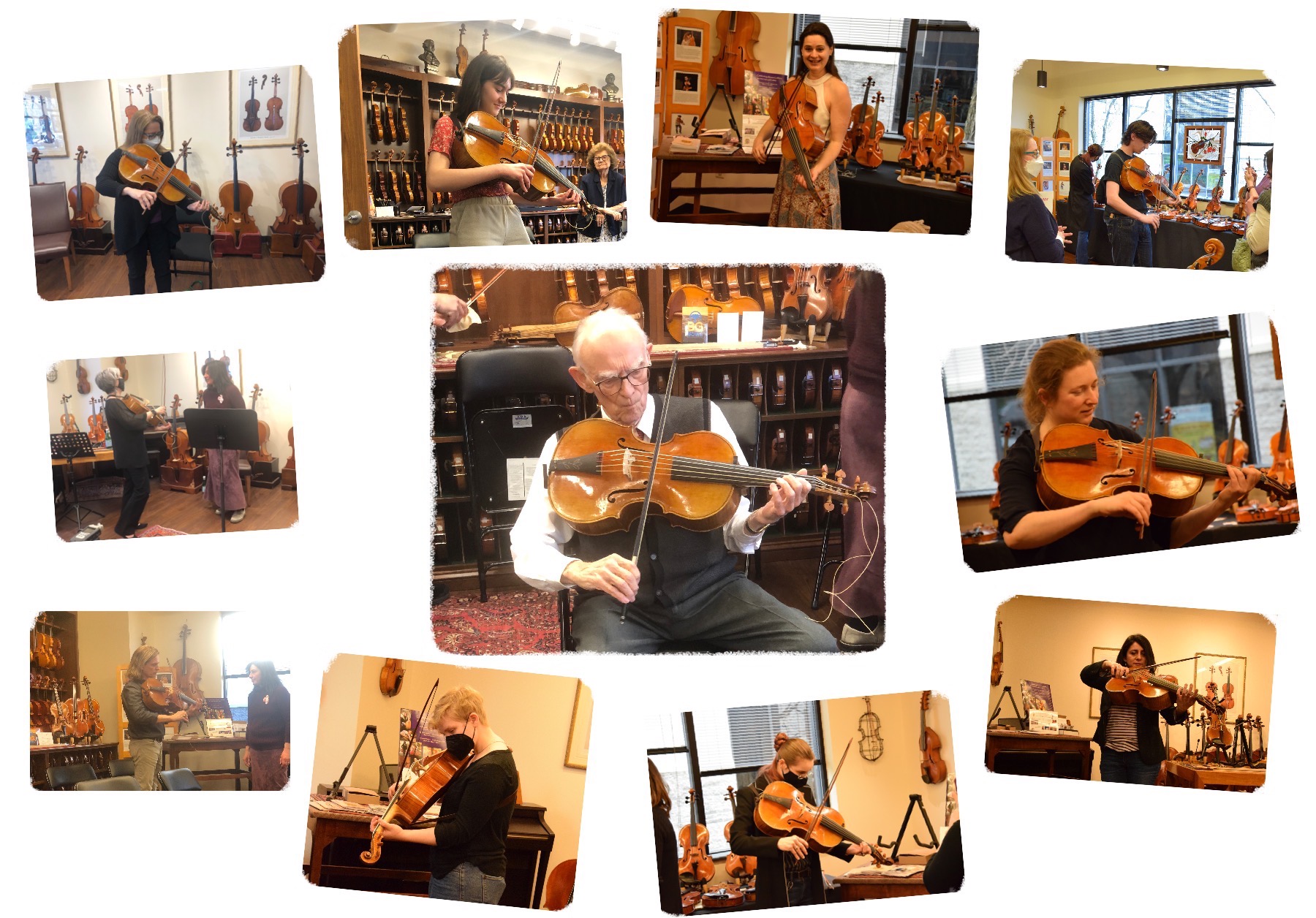 prove del violoncello da spalla Daniela Gaidano al Brobst violin shop do Alexandria VA
